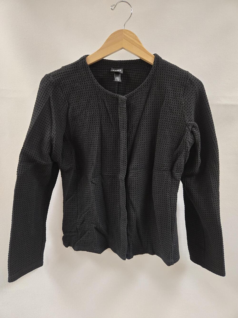 Eileen Fisher Jacket Womens Medium Black Waffle Knit Snap Front Italian Fabric